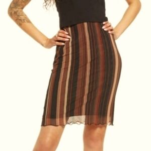 BP Mesh Overlay Brown And Black Striped Mini Skirt Size Small